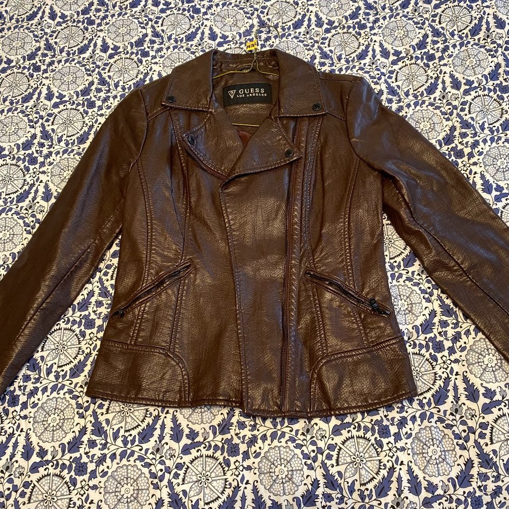 Guess Brown Snakeskin Faux Leather Jacket